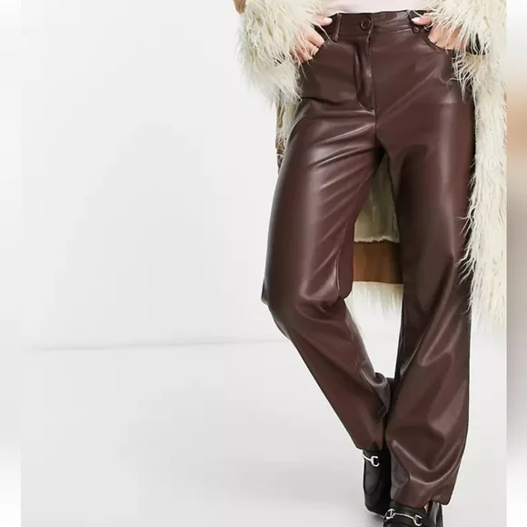 Topshop Pants Jumpsuits Topshop Petite Faux Leather Straight